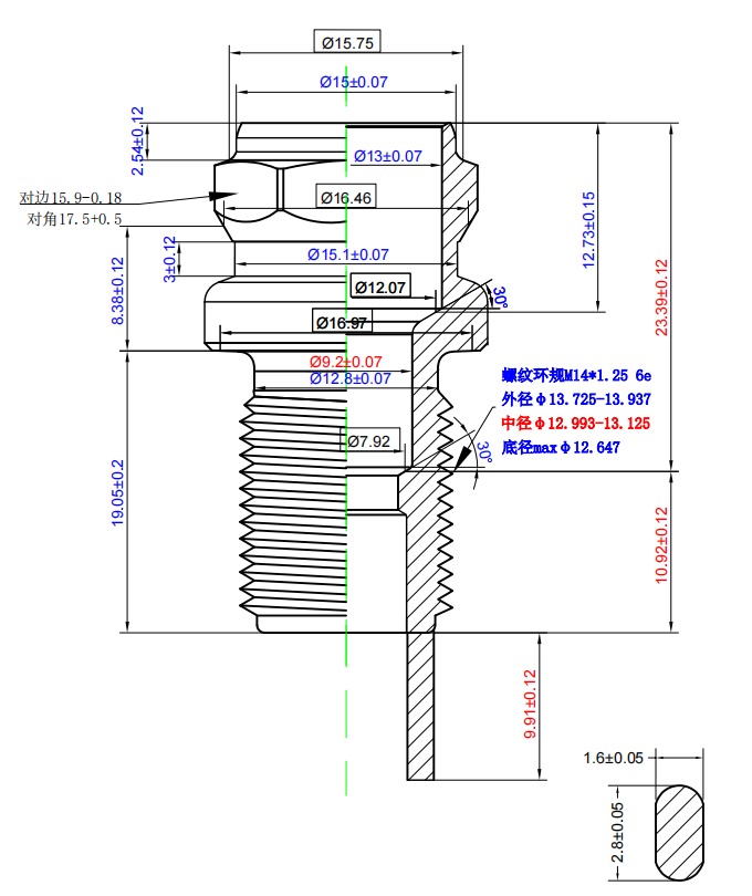 汽车火花塞壳体结构图纸